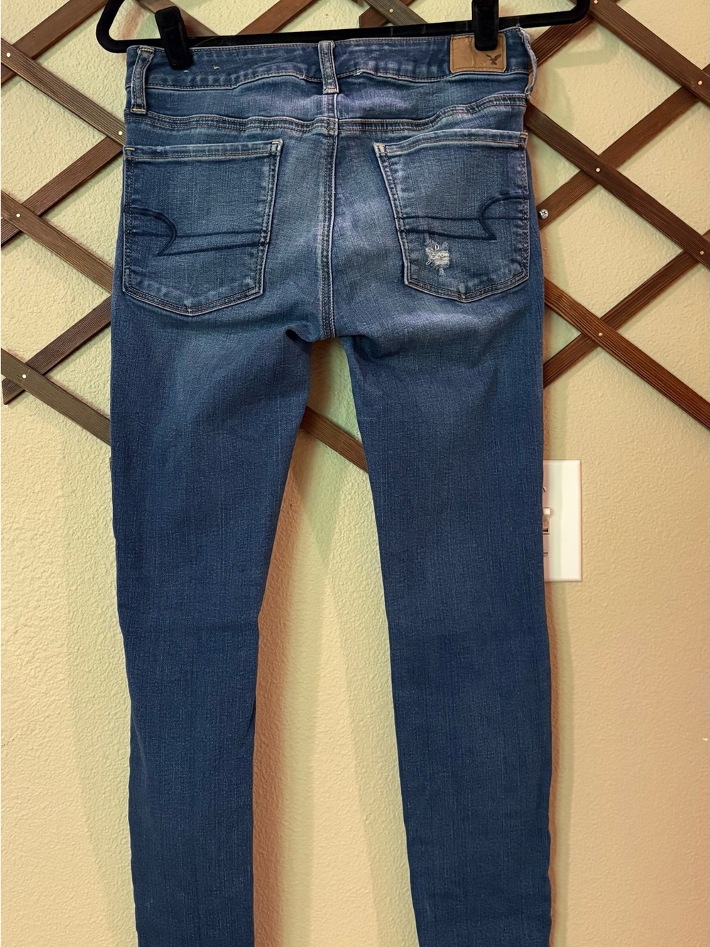 American Eagle Outfitters Dark Blue Distressed Skinny Jeans - Picture 2 of 4